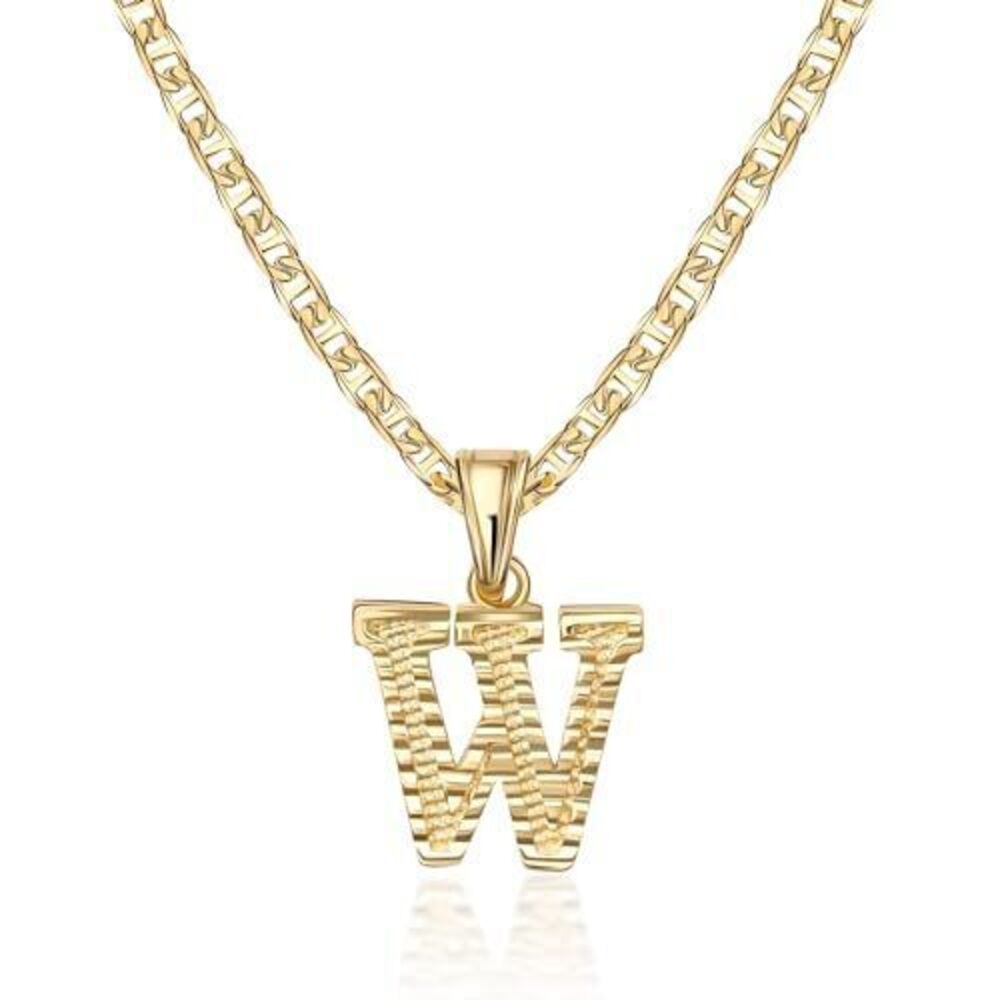 8701 18K Gold Plated Initial Necklace with Diamond Cut Initial,18" Chain